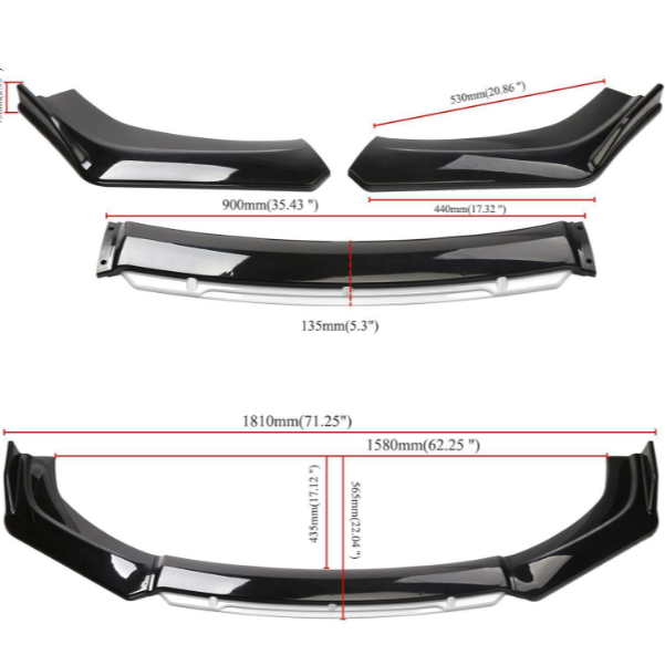 Universal - Front Bumper Lip ABS 3pcs Set - 1109