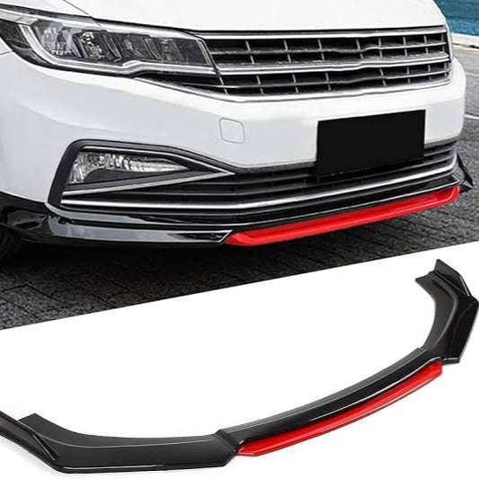 Universal - Front Bumper ABS Lip 3pcs Set Black/Red - 1110