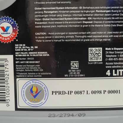 Universal - OIL Valvoline 5W30 SN+ PKR 3,000/Ltr - 1079