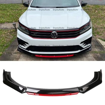 Universal - Front Bumper ABS Lip 3pcs Set Black/Red - 1110